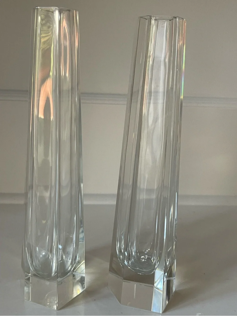 Vintage Signed Ceska Crystal Bud Vases 7.75” Matching Pair Set of 2